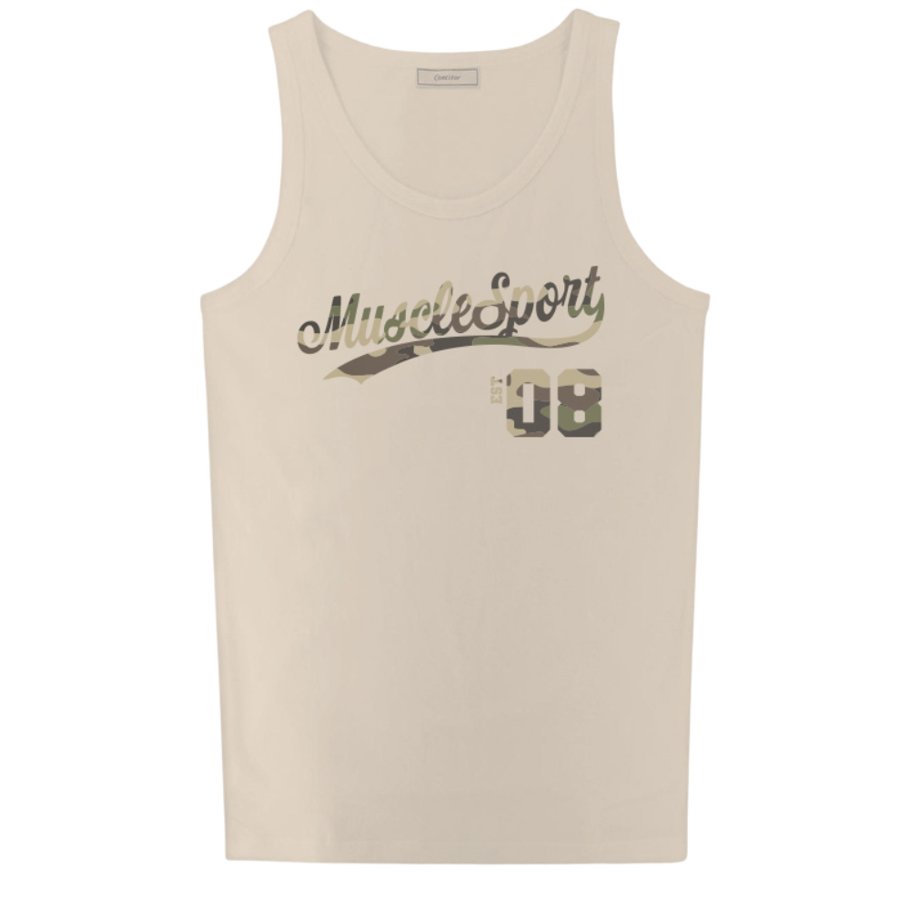 Musclesport Baseball Logo Camo Tank Top - Tan
