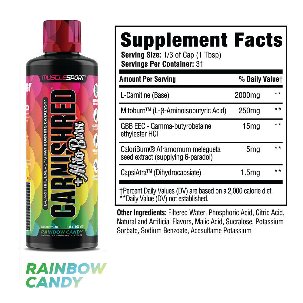CarniShred®+ Mitoburn® 16oz Liquid - Non Stim Metabolism Support, - Workout Catalyst - Musclesport®