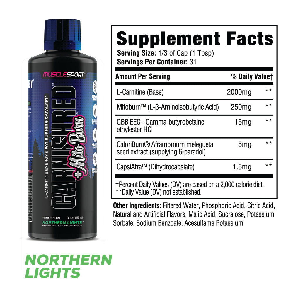 CarniShred®+ Mitoburn® 16oz Liquid - Non Stim Metabolism Support, - Workout Catalyst - Musclesport®