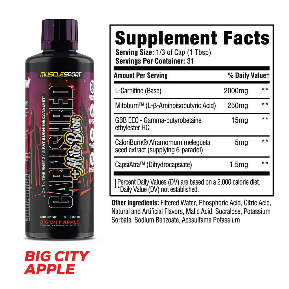 CarniShred®+ Mitoburn® 16oz Liquid - Non Stim Metabolism Support, - Workout Catalyst - Musclesport®