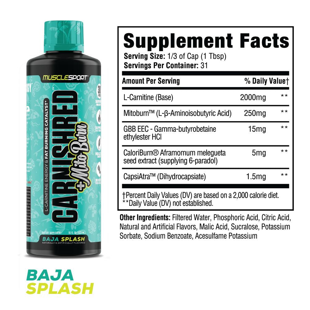 CarniShred®+ Mitoburn® 16oz Liquid - Non Stim Metabolism Support, - Workout Catalyst - Musclesport®