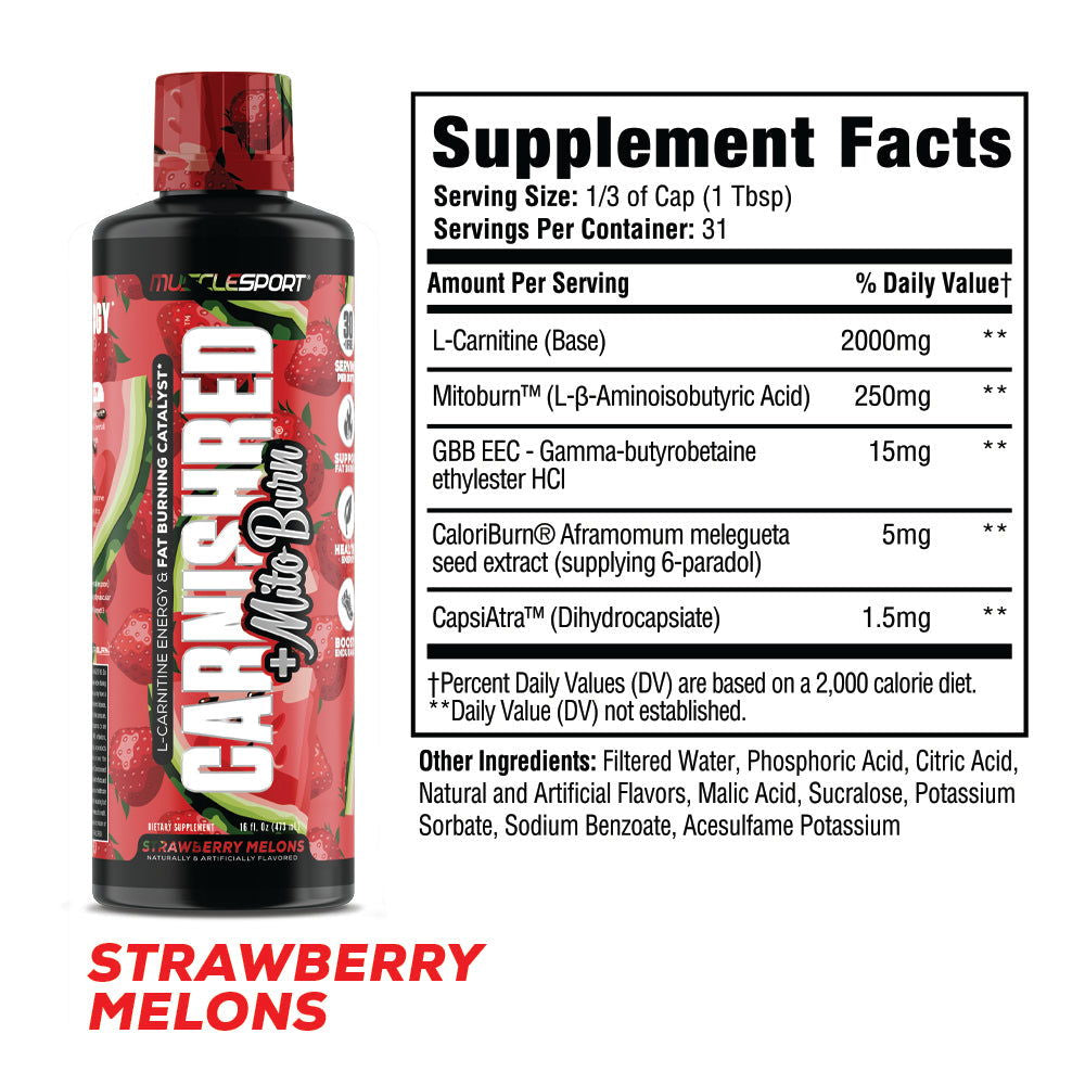 CarniShred®+ Mitoburn® 16oz Liquid - Non Stim Metabolism Support, - Workout Catalyst - Musclesport®