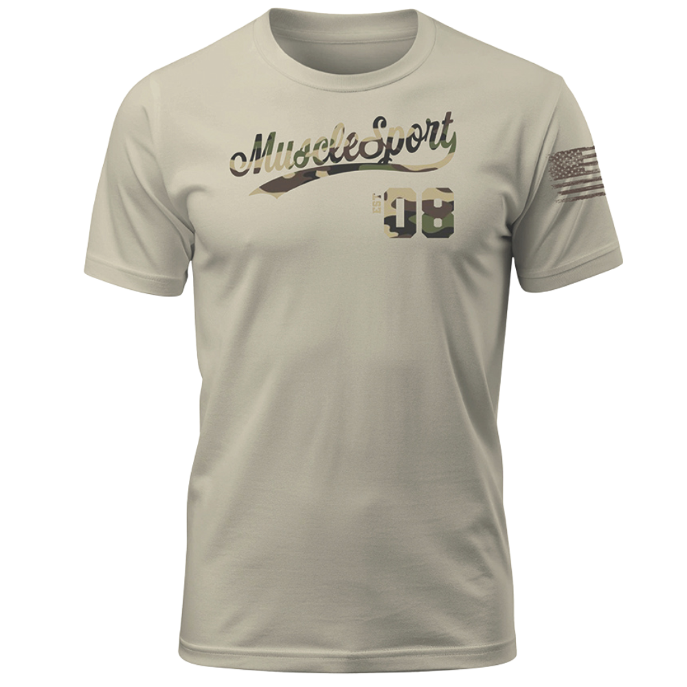 Musclesport Baseball Camo Logo T-Shirt - Tan