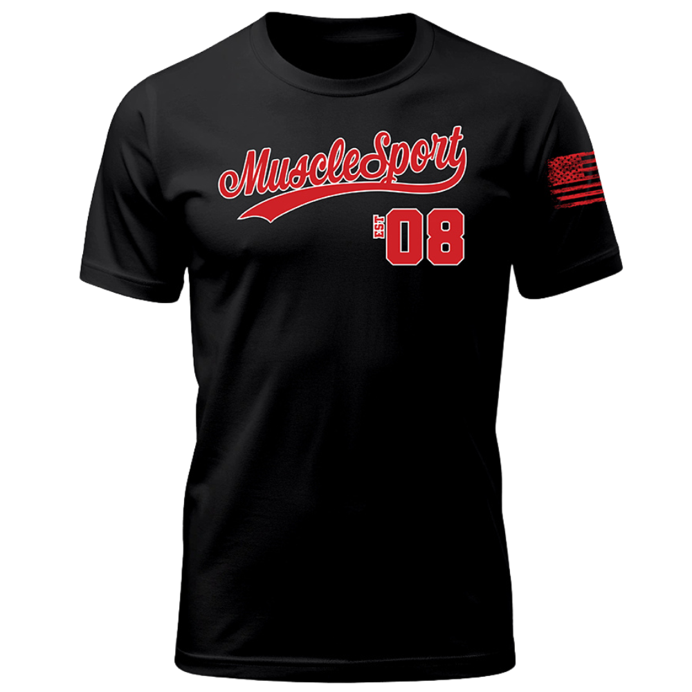 Musclesport Baseball Red & White Logo T-Shirt - Black