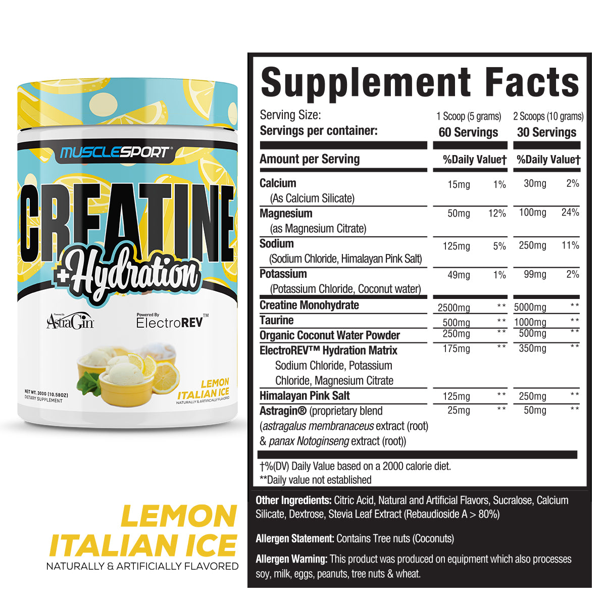 Muscle Sport Creatine Hydration Lemon Italian Ice Supplement