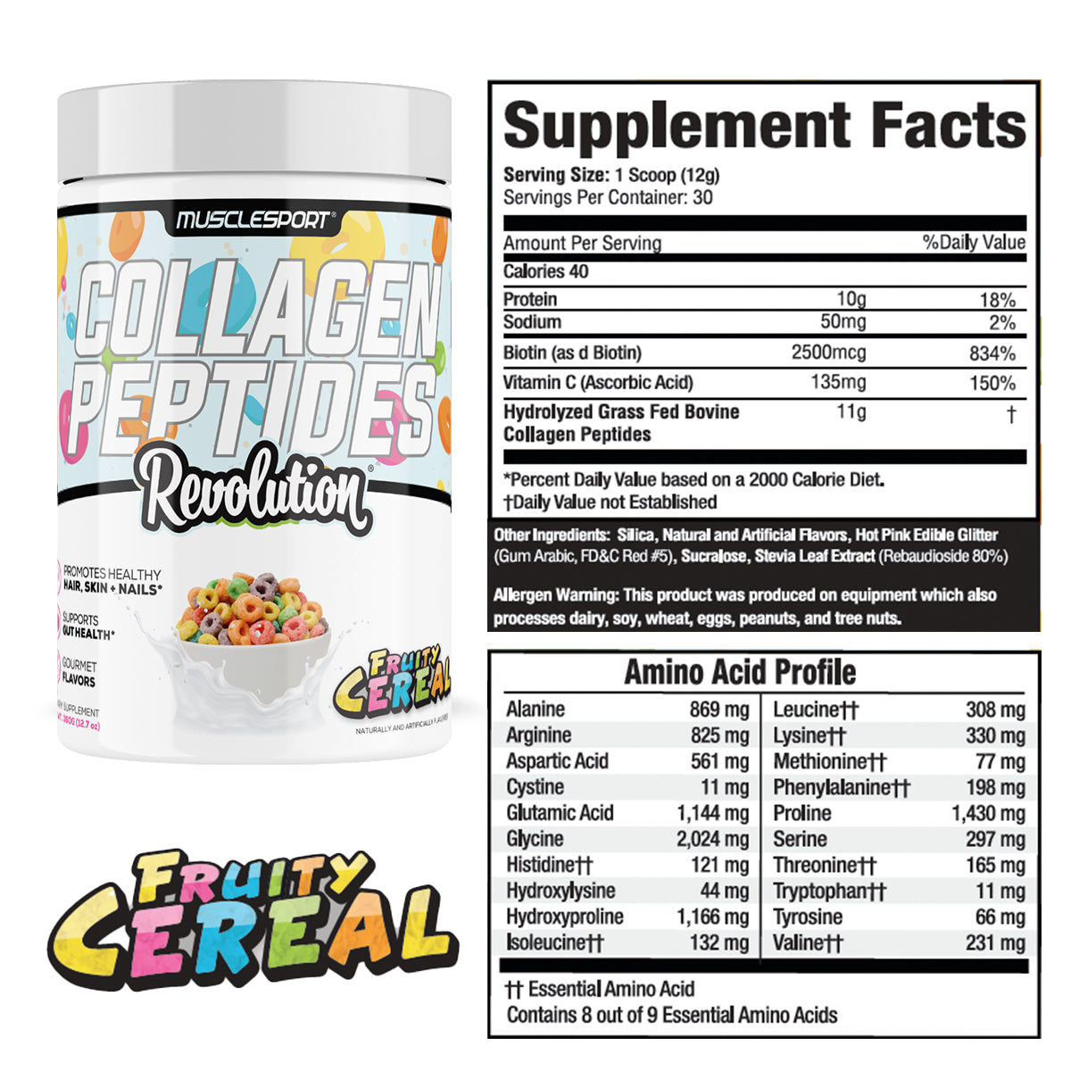 Collagen Peptides Fruity Cereal Supplement Facts