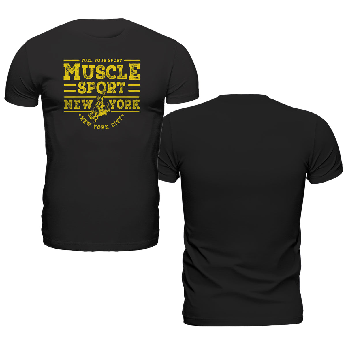 MuscleSport Ranch Style "Fuel Your Sport" Yellow Logo T-Shirt Black