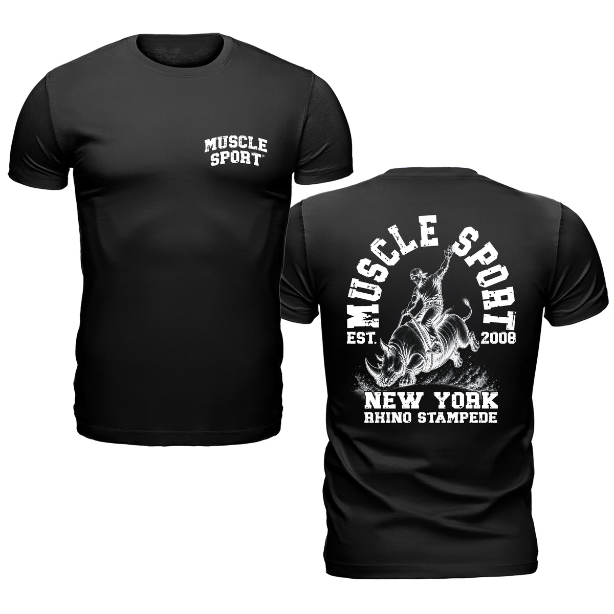 MuscleSport Rhino Rodeo T-Shirt Black - Rhino Stampede