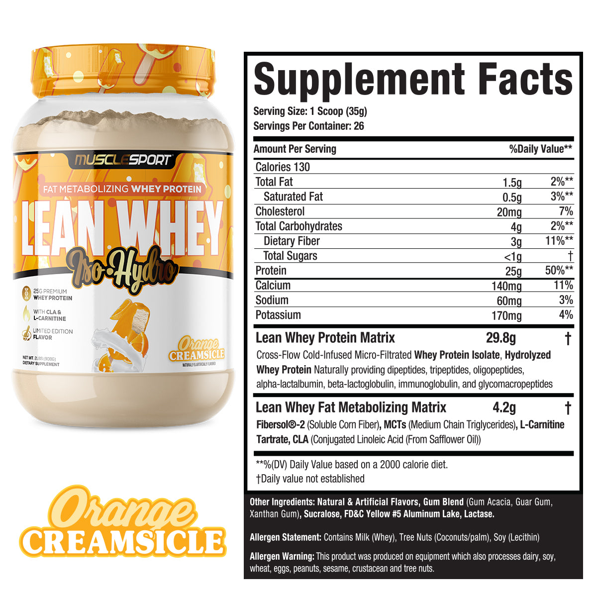 Orange Creamsicle Lean Whey Supplement Facts