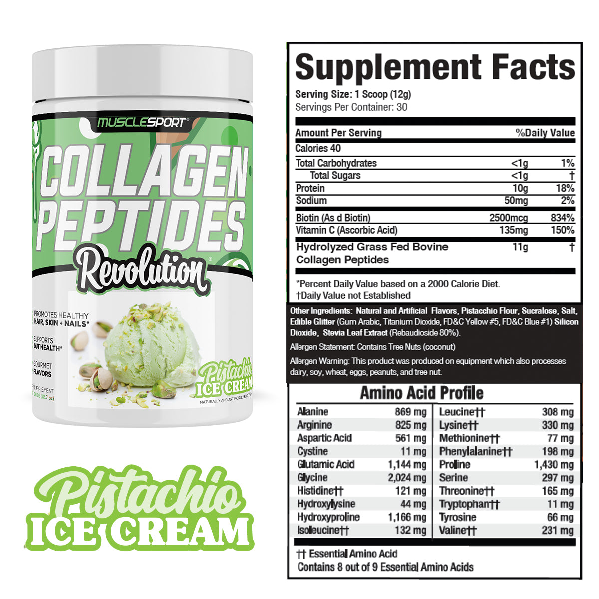 Collagen Peptides Pistachio Ice Cream Supplement Facts
