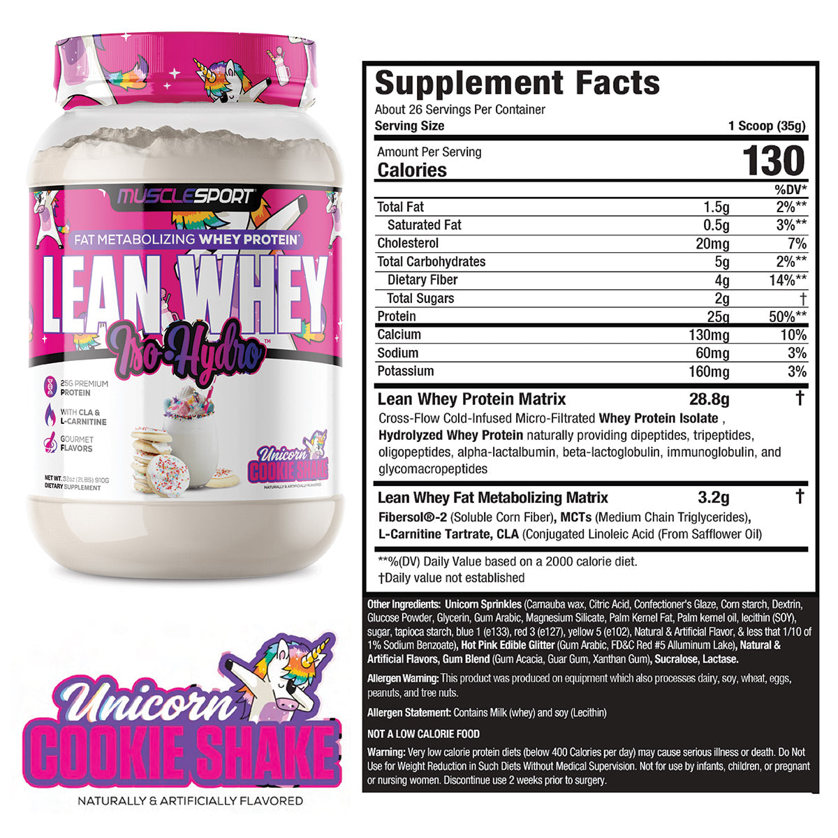 Unicorn Cookie Shake Lean Whey Supplement Facts