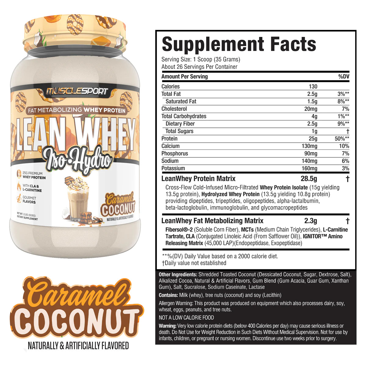 Caramel Coconut Lean Whey Supplement Facts