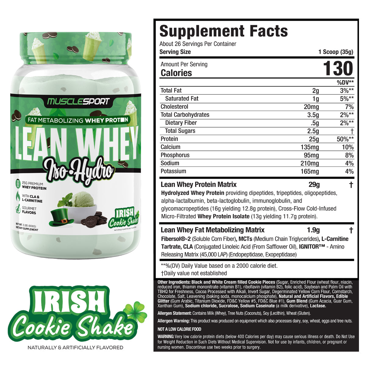 Irish Cookie Shake Lean Whey Supplement Facts
