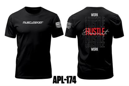 Official Musclesport T-Shirt - Work Hustle Dominate - Black