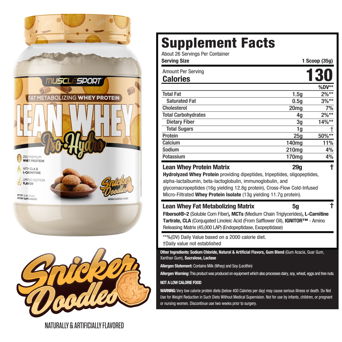 Snicker Doodles Lean Whey Supplement Facts