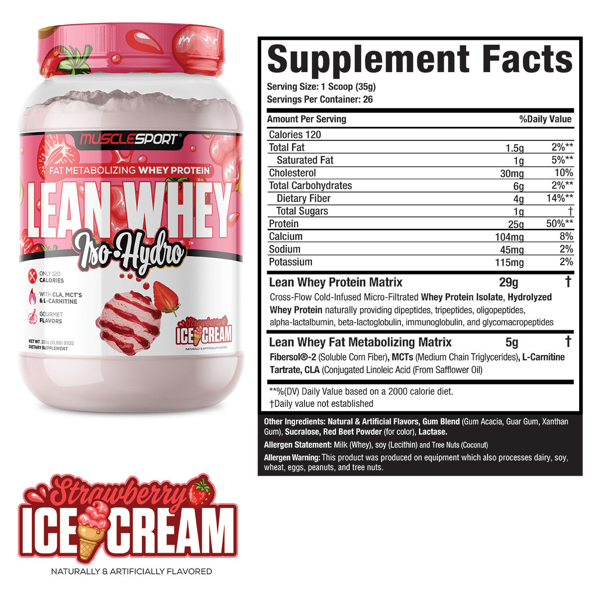 Strawberry Ice Cream Lean Whey Supplement Facts