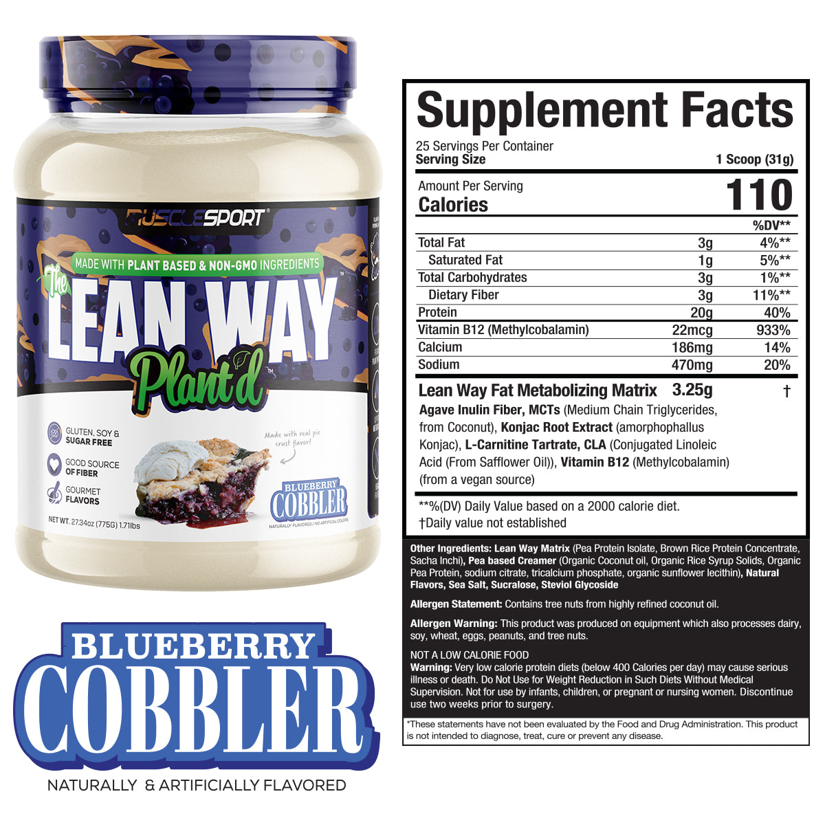 Blueberry Cobbler Plant'd Lean Whey Supplement Facts
