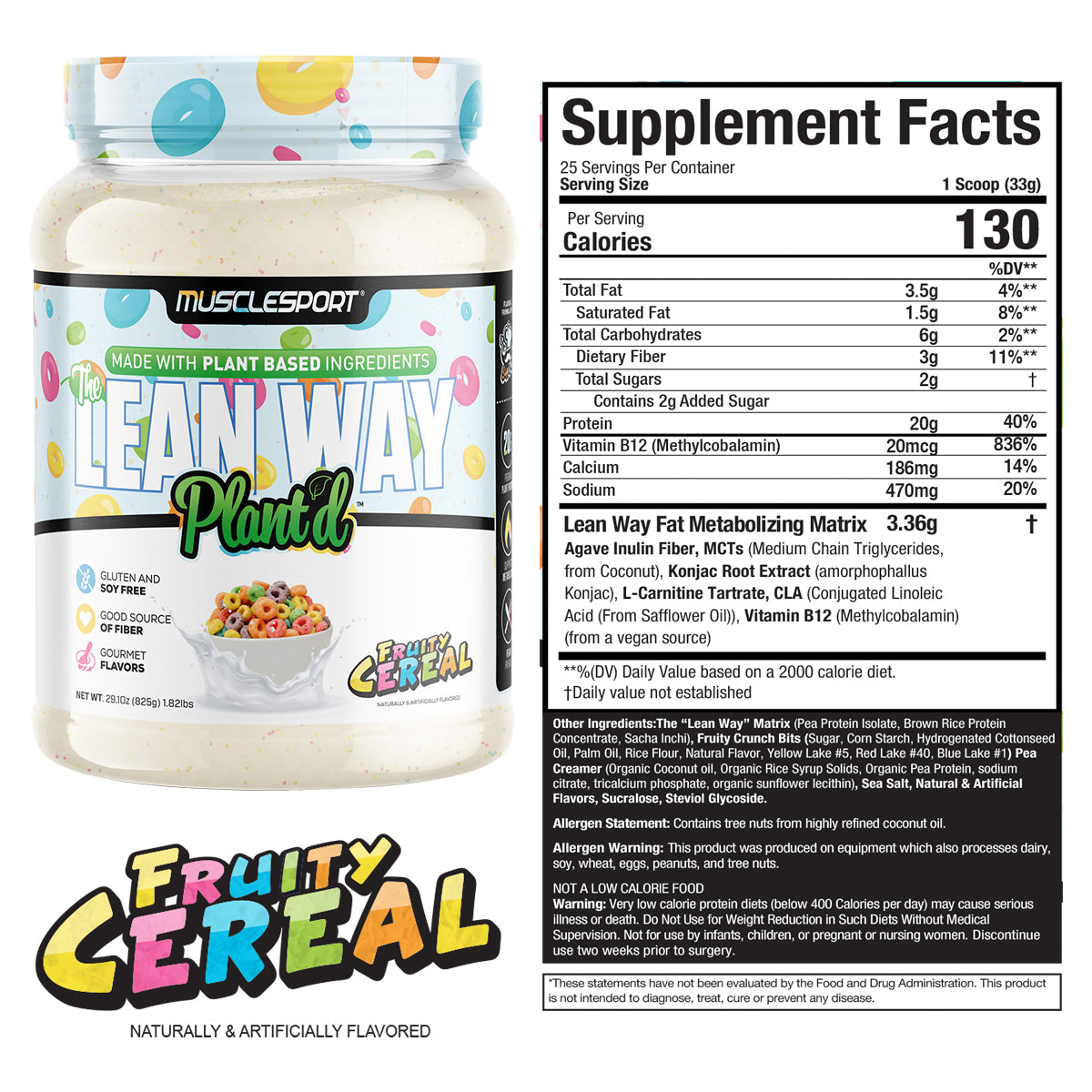  Fruity Cereal Plant'd Lean Whey Supplement Facts